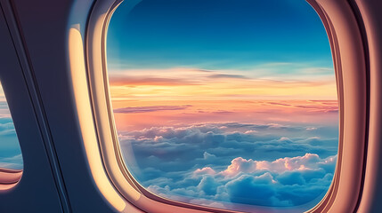 Fototapeta premium Airplane windows provide unique views of the sky and clouds