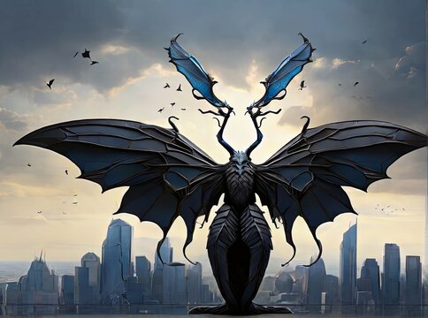 In a fantastical scene, a colossal insect with superhuman abilities emerges, a breathtaking fusion of creature and hero, commanding attention in the vivid landscape of the image.