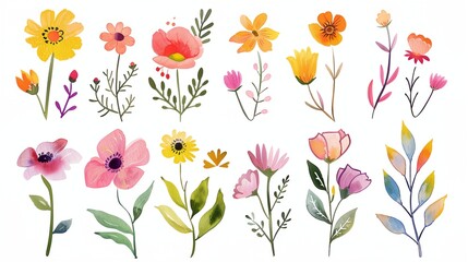 a bunch of flowers that are on a white background - obrazy, fototapety, plakaty