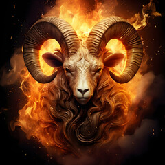 An aries zodiac sign surrounded byfire, generative ai