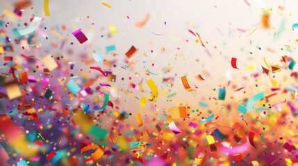 confetti and streamers dynamically suspended in the air, creating a jubilant atmosphere perfect for celebration-themed advertising or party invitations.