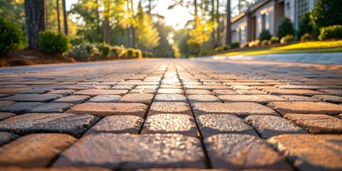 Protecting a New Home Driveway with Brick Sealant to Prevent Wear and Tear. Concept Brick Sealant...