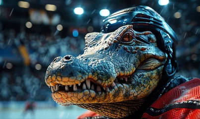 Selbstklebende Fototapeten Professional crocodile ice hockey player portrait © RobertNyholm