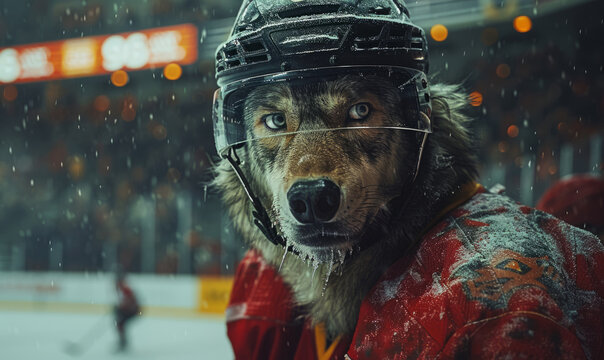 Professional wolf ice hockey player portrait