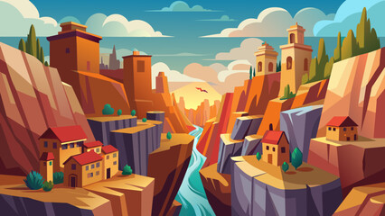 A small city between two canyons Landscape backround