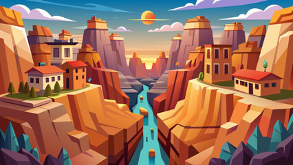 A small city between two canyons Landscape backround