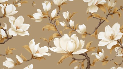 wallpaper with white magnolias on a gold background