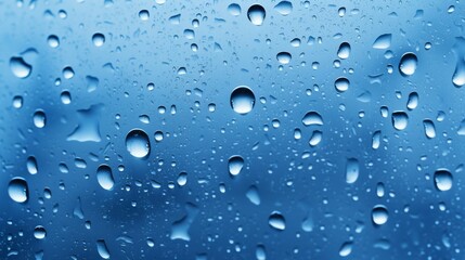 Blue background raindrops on a rain glass