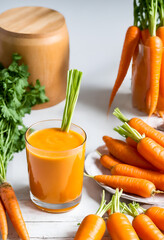 Fresh carrot juice and vegetables. Healthy diet