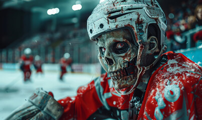 Professional zombie ice hockey player portrait