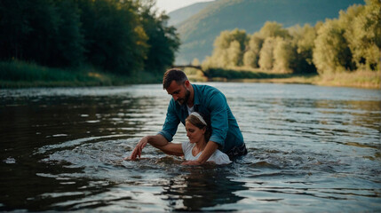 Portrait of Baptism in the river