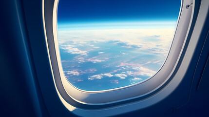 Fototapeta premium Admire the peaceful cloudscape through the airplane window