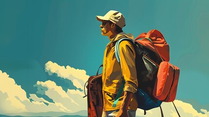 Fototapeta premium Illustration of a traveler. Cartoon style with cheerful color template.