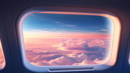 Naklejka premium Admire the peaceful cloudscape through the airplane window