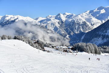 Courchevel ski resort slopes by winter