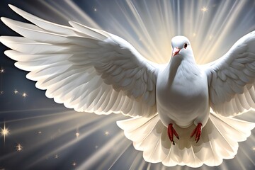 flying white Pidgeon (symbol of peace) on the sky - obrazy, fototapety, plakaty