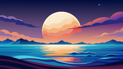 landscape with moon vector art illustration