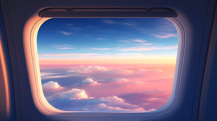 Admire the peaceful cloudscape through the airplane window - obrazy, fototapety, plakaty