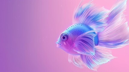 Fototapeta premium Blue fish with elegant fins in purple water.