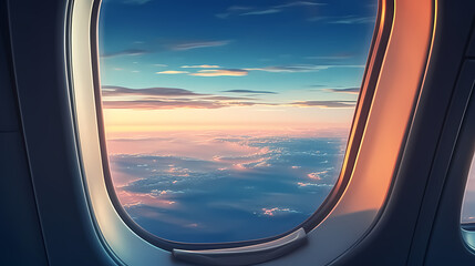Fototapeta premium Admire the peaceful cloudscape through the airplane window