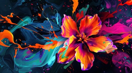 A detailed painting of a flower set against a black background, showcasing intricate petals and vibrant colors.