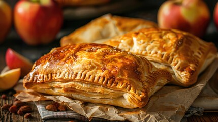 Delicious pasty made with apples. National Apple Turnover Day concept. - obrazy, fototapety, plakaty