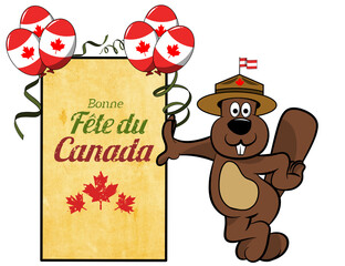 Castor avec pancarte pour la fête du Canada