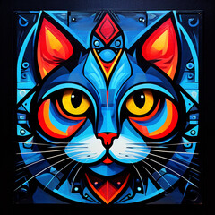 Abstract Cat Face Mural