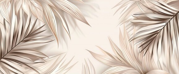 3d render, palm leaves hanging down wallpaper background with copy space in pastel tones. AI generated illustration - obrazy, fototapety, plakaty