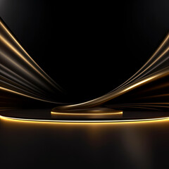 Podium luxury Stage illuminated black and gold background.