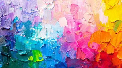 Fototapeta premium Close up view of a painting displaying vibrant rainbow colors in intricate detail.