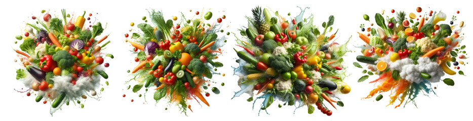 salad vegetable fruit spalsh isolated png