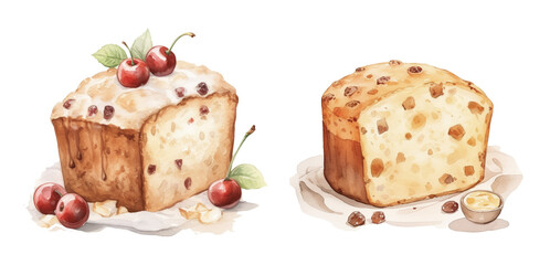 Traditional fruitcake watercolor illustration - obrazy, fototapety, plakaty