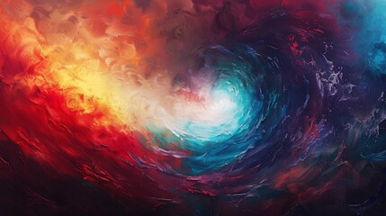 An abstract painting featuring a vibrant swirl of colors in various shades and hues.