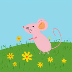 Funny card for birthday. Portrait of mouse on bright background - 759983750