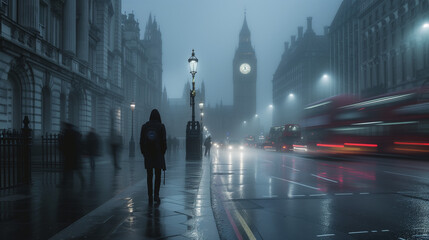 Londons Foggy Streets - obrazy, fototapety, plakaty