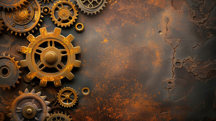 Old rusty gears as a technological background. - obrazy, fototapety, plakaty
