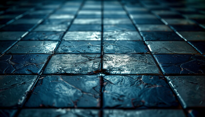 High-definition, ultra-realistic photograph of a dark metallic floor with a raised checker pattern - obrazy, fototapety, plakaty