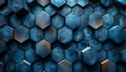Fotobehang minimalistic abstract backdrop with a tessellation of hexagons, fading from cobalt to sky blue.  © Allan