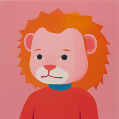 Funny card for birthday. Portrait of lion on bright background - 759985318