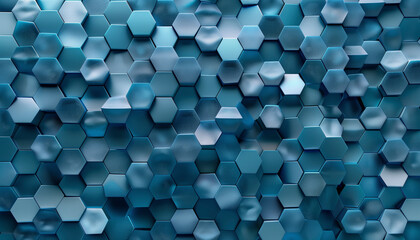 minimalistic abstract image with a seamless pattern of interconnected hexagons, shading from cerulean to indigo.  - obrazy, fototapety, plakaty