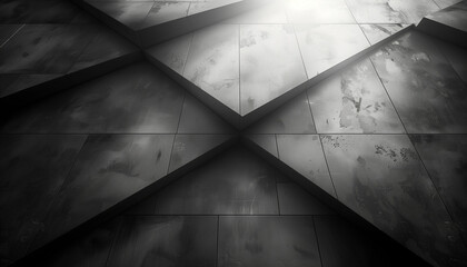 Minimalistic Abstract interlocking triangles in monochrome with a central light source