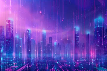 Crédence de cuisine en verre imprimé Violet City of Neon Shadows: Surreal Cybernetic Landscapes