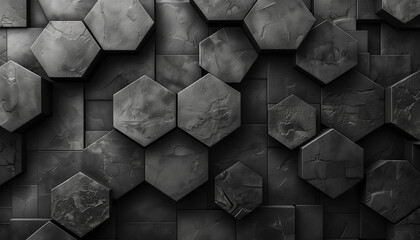 Monolithic black cubes arranged in a honeycomb pattern