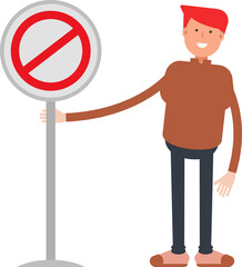 Boy Character and Prohibition Signage
