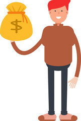 Boy Character Holding Dollar Sack
