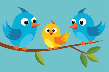 funny birds on branch clipart vector design .eps