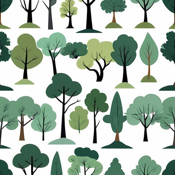 Green trees background design, non seamless texture