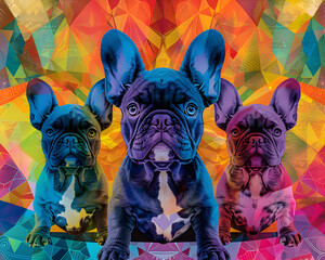 Pop Art French Bulldogs on Geometric Background