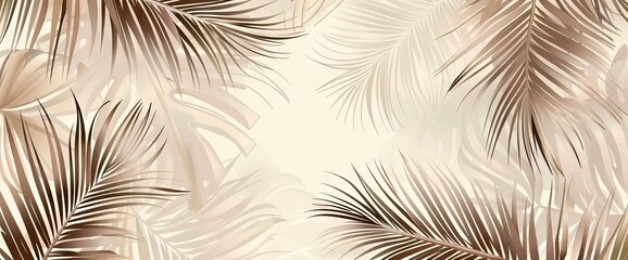 Elegant background with palm leaves in light brown and gray tones. AI generated illustration - obrazy, fototapety, plakaty